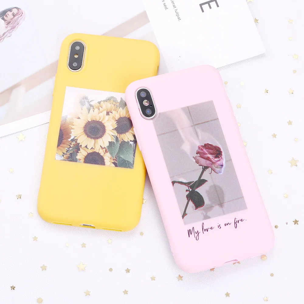 

For 11 Pro 8 8Plus X XR 7 7Plus XS Max 6 6S 5 SE Fashion Art Flower Rose Girl Love Candy Silicone Phone Case Coque Funda