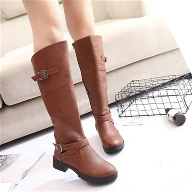 Женские высокие сапоги до колена черные коричневые или зеленые на высоком
