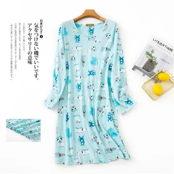 

2020 Spring And Autumn Long-Sleeved Cotton Ladies' Nightdress Plus Size Cute Sleepwear Women Loungewear Nusette Femme Sexy