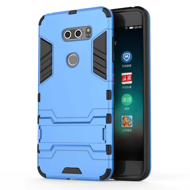 Blue Защитный противоударный жесткий чехол yuhashi с подставкой для LG V30, защитный чехол с держателем для задней панели телефона, чехол-Бампер для LG V30 - Цвет: Blue