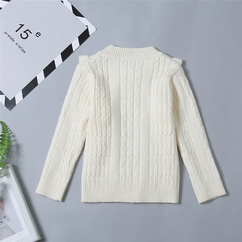 Kids Baby Girls clothes bow round neck lovely Ruffle Knitted Sweater autumn Warm long sleeve Toddler Pullover Outwear one pieces