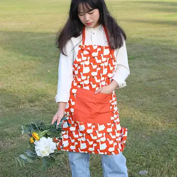

Cotton Parent Child Apron Lovely Painting And Cooking Apron With Pocket Printed Small Fresh Canvas Canopy Hotel Floral Apron