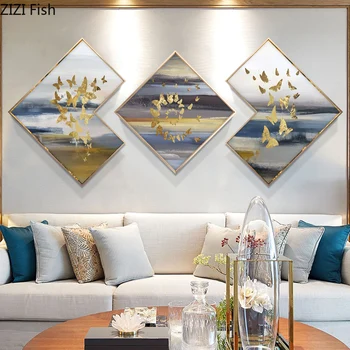 

Triptych Spray Painting Abstract Wall Paintings Landscape Wall Decoration Canvas Irregular Mural Aluminum Alloy Frame Home Decor