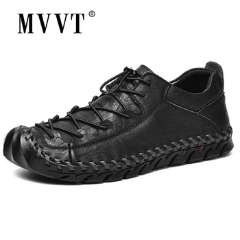 

MVVT Hand-made Men Shoes Leisure Split Leather Shoes Men Loafers Super Soft Men Flats Casual Shoes