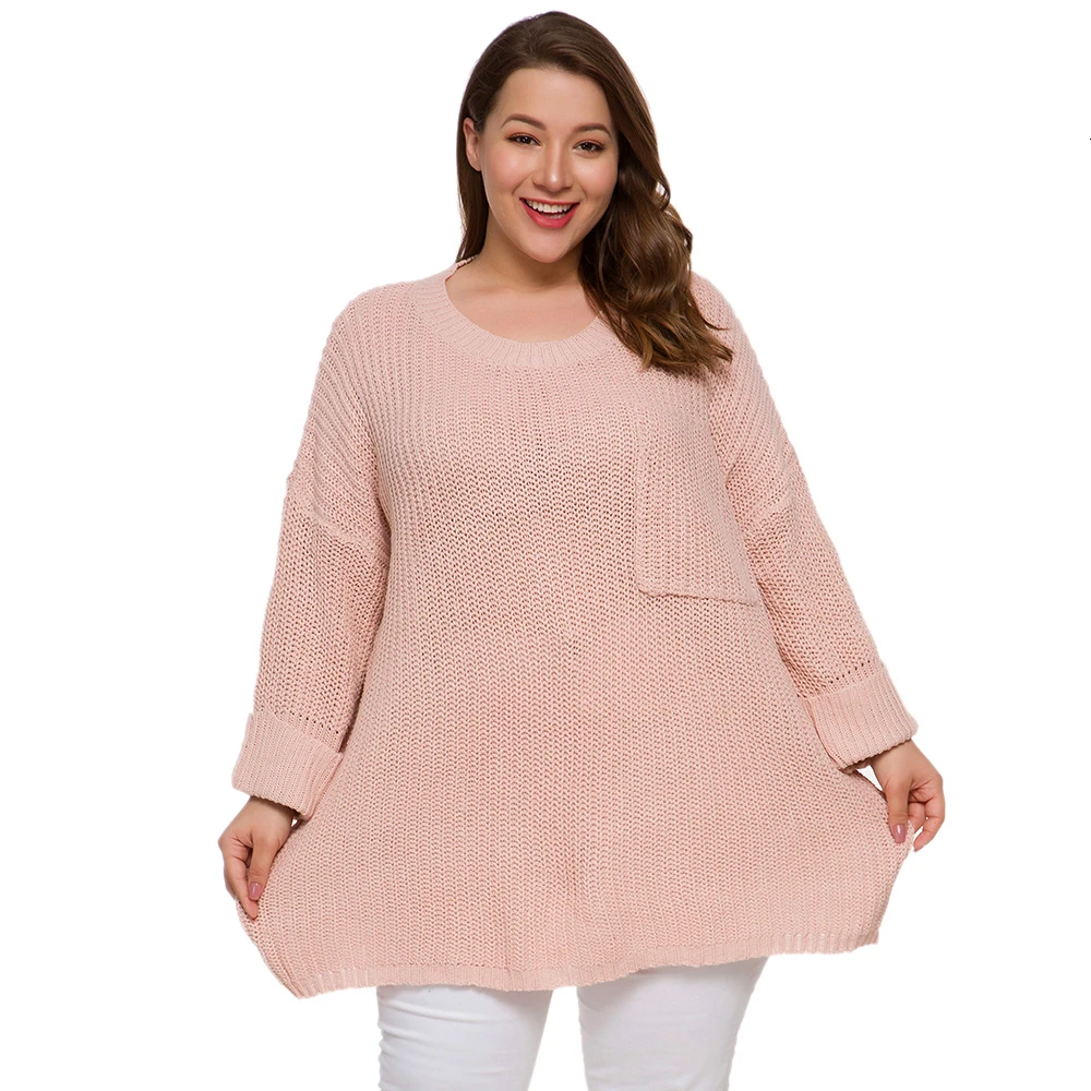 Plus Size Women Casual Baggy O Neck Pullover Ladies Full Sleeve Long Knitted Sweater Autumn Winter Clothes Pull Femme Nouveaute