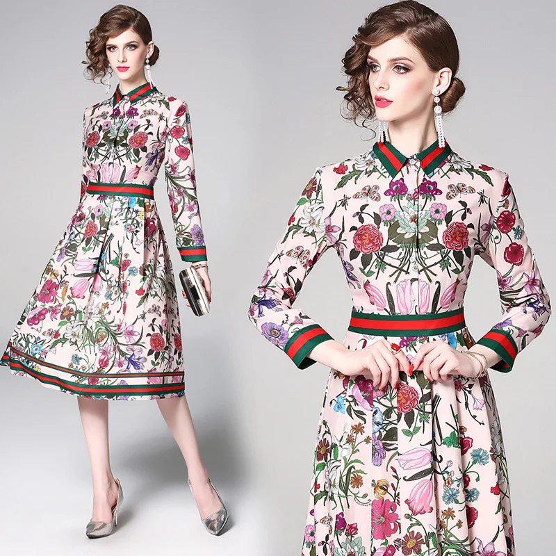 Женское платье стиль Европа и Америка Мода Талия обнимает похудение Универсальный позиционирование цветочный принт платье