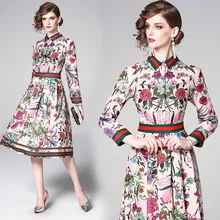 Женское платье стиль Европа и Америка Мода Талия обнимает похудение Универсальный позиционирование цветочный принт платье