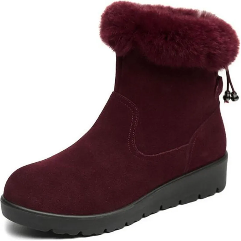 New Winter Rabbit Fur Top Matte Cowhide Leather Boots Women Snow Boots Fashion Casual Flat Boots Winter Shoes Women Boots