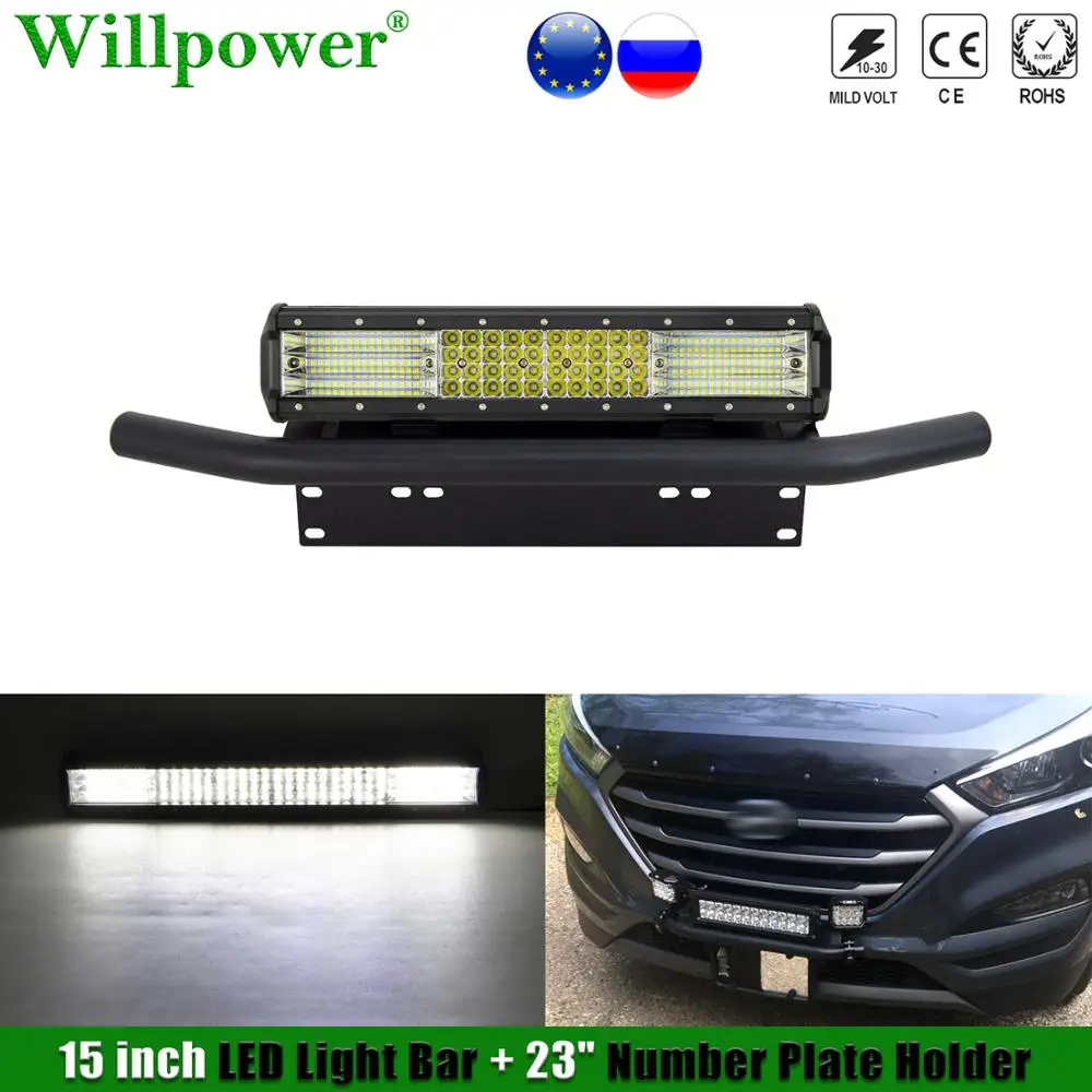23 "Suv Car Plate Holder W/ 15" Led Light Bar Fendinebbia Per Jeep Offroad 4X4 Truck Driving Lamp Targa Staffa