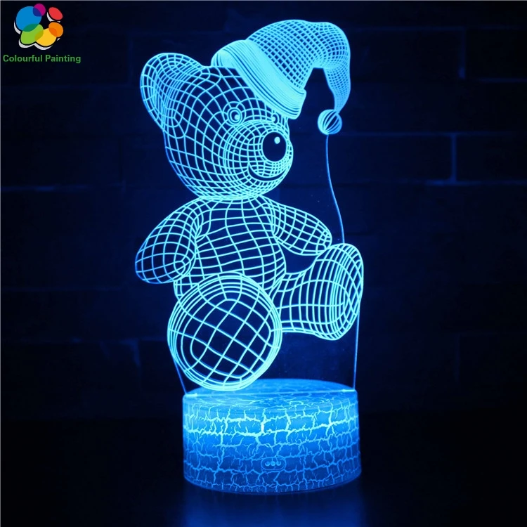 Remote Control Animal Bear Shark Panda 3D Light LED Crack Base Illusion Night 7 Colors Lamp 3AA Battery USB Gift 3 | Лампы и освещение