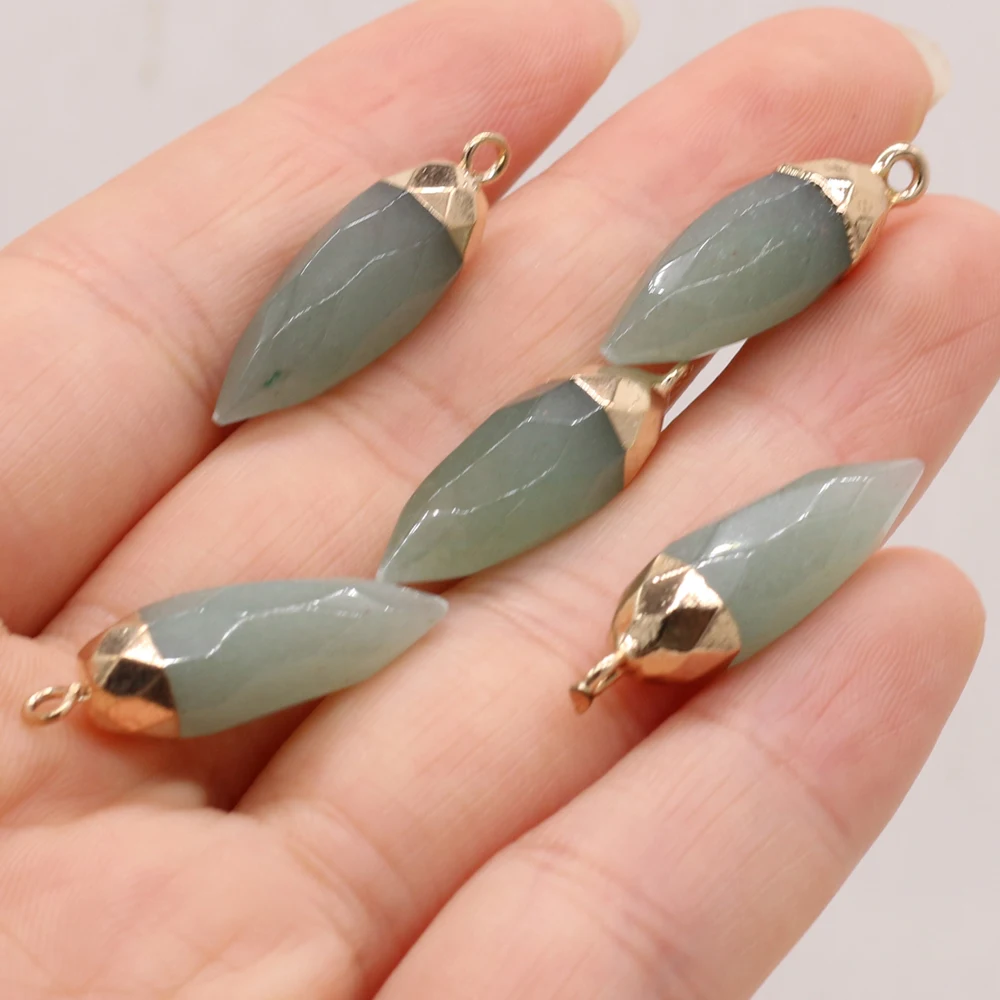 

2pcs Natural Gilded Charm Green Aventurines Stone Pendant for Necklace Earring Accessories or Jewelry Making Gifts Size 8x25mm