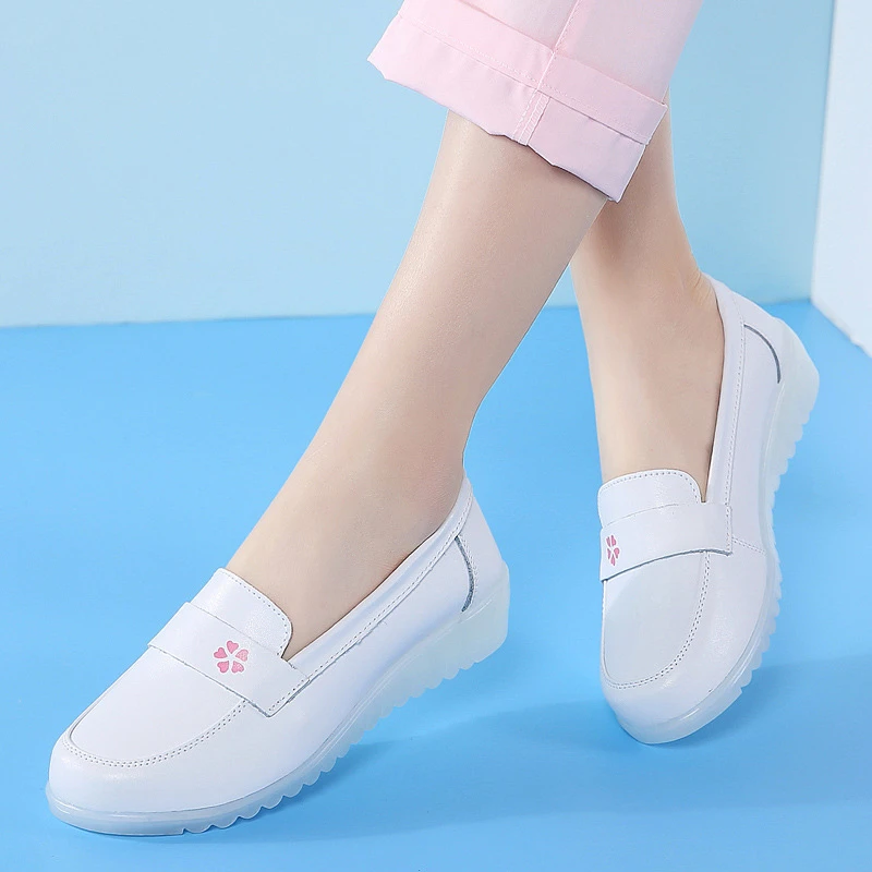 Zapatos cómodos de enfermera para mujer, blanco de fondo de trabajo hospitalario, desodorante de cuero con aumento de talón inclinado|Zapatos de mujer| - AliExpress