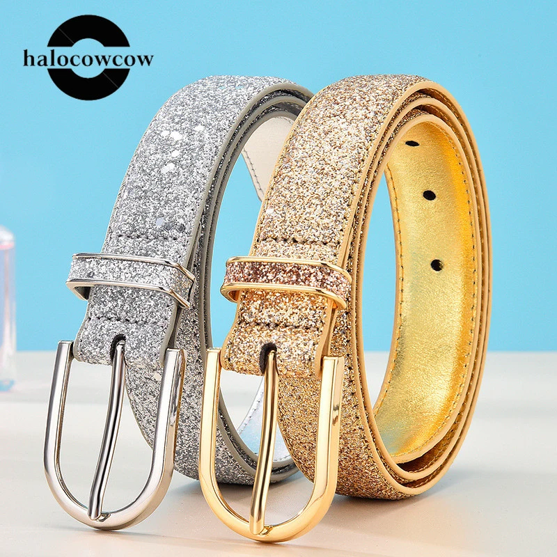 

90cm Shiny Silver Gold Pin Buckle Women Belt Luxury Fashion Designer Belts Female High Quality PU Leather Waist Belts 2020 New