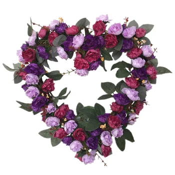 

European-style Simulation Rose Flower Heart-shaped Wreath Wedding Room Decoration Wreath Road Guide Home Artificial Flowers