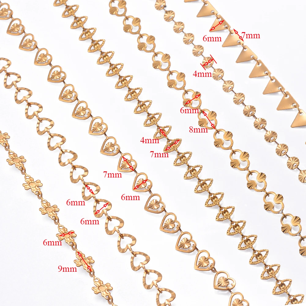 Großhandel, 1 Meter, Edelstahl, goldfarben, handgefertigt, Herz-Auge-Sonnenblumenketten für Damen, Halskette, Armband, Fußkettchen, DIY-Schmuck – Detail 1