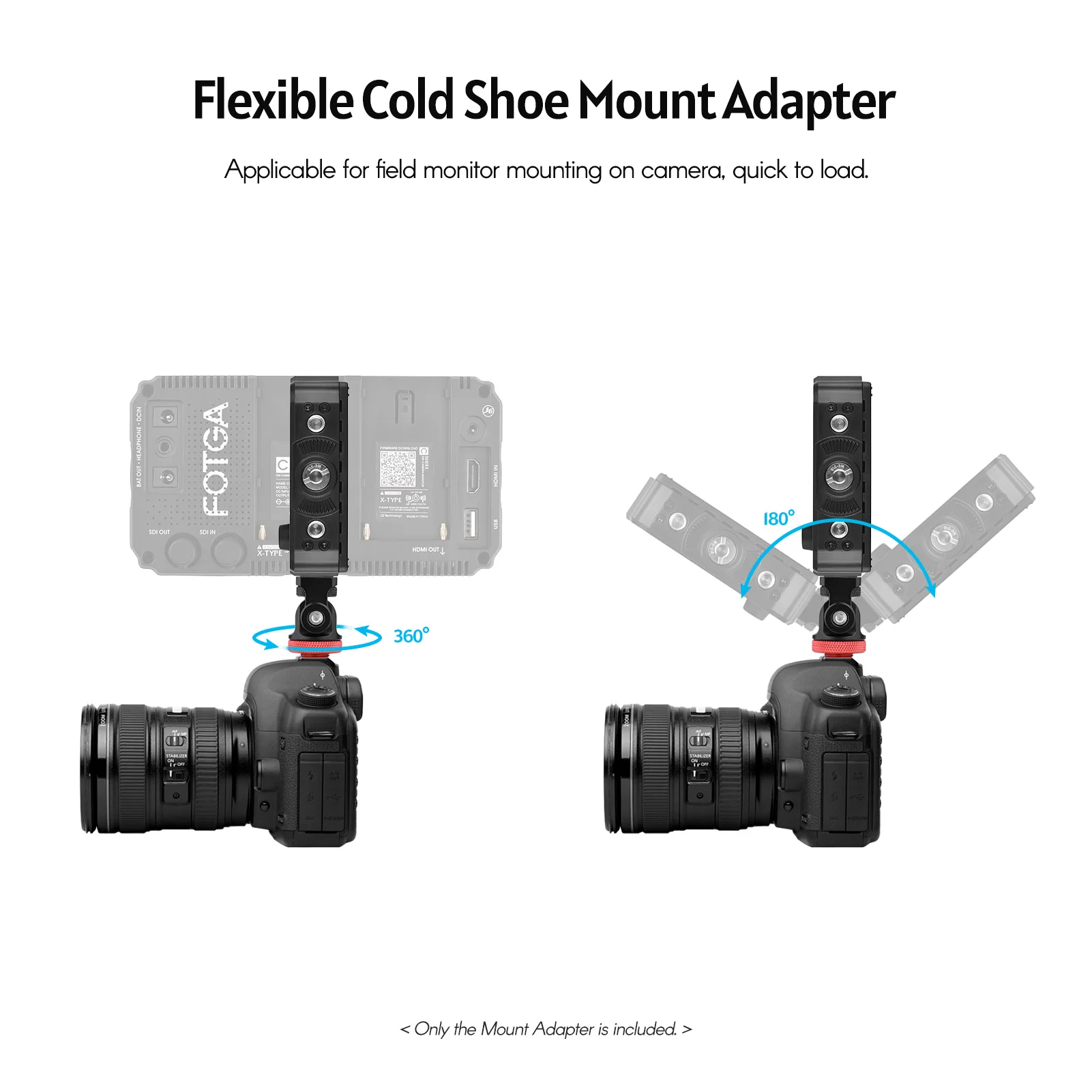 360 Rotatable Camera Monitor Cold Shoe Mount Adapter Head with 1/4