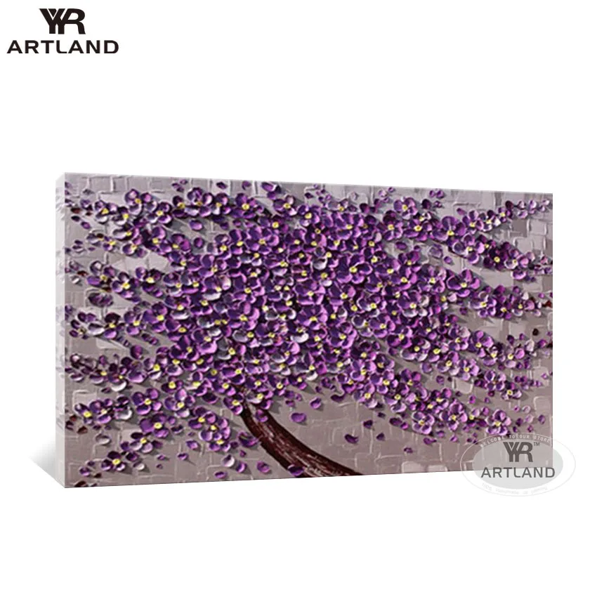 

Wedding decorations knife thick oil purple flowers 100% Handmade oil painting on canvas for living room bedroom no framed