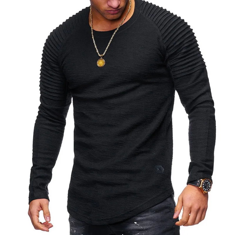 black long Sleeve Модная футболка с длинным рукавом, повседневные Летние Осенние мужские топы, уличная одежда, облегающие мужские топы с коротким рукавом, модные мужские топы, красивые - Цвет: black long Sleeve