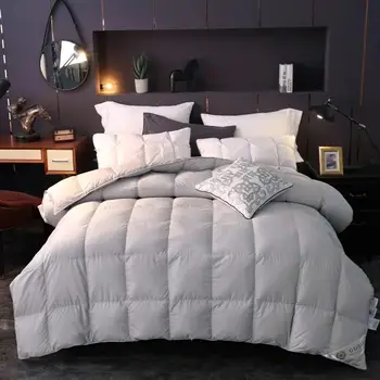 

39 100% Goose Down Comforter White Gray Bed set Quilt Duvet cover filler set Warm Blanket edredon colcha couette