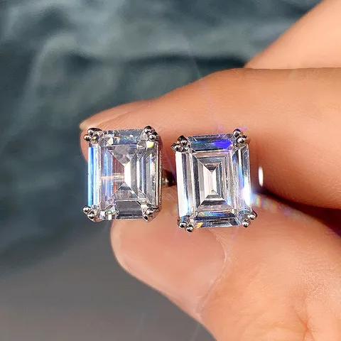Geometric Square Cubic Zirconia Crystal Stud Earrings for Women/Men Fashion Versatile Unisex Accessories Hot Sale Jewelry