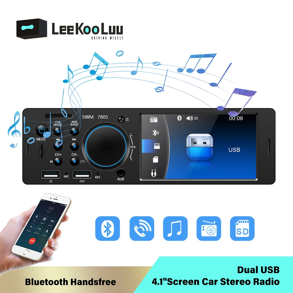 LeeKooLu 1 din Car Stereo Radio HD Multimedia Bluetooth FM Audio MP5 Lettore 1din Autoradio Support