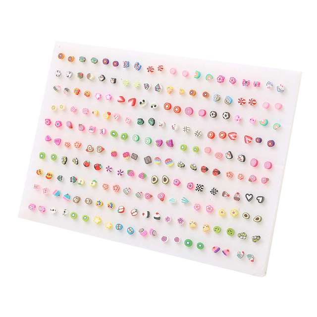Colorful Fruit Flower Heart Star Crystal Stud Earrings Set Women Girls Small Plastic Geometric Crown Earrings Jewelry