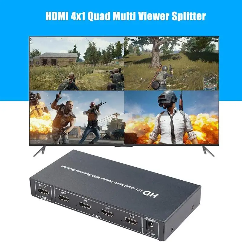 

HDMI 4x1 Switcher Quad Multi-viewer HD1080P Stamping Shell of Steel Plate Seamless Screen Splitter Converter 174x84x26mm