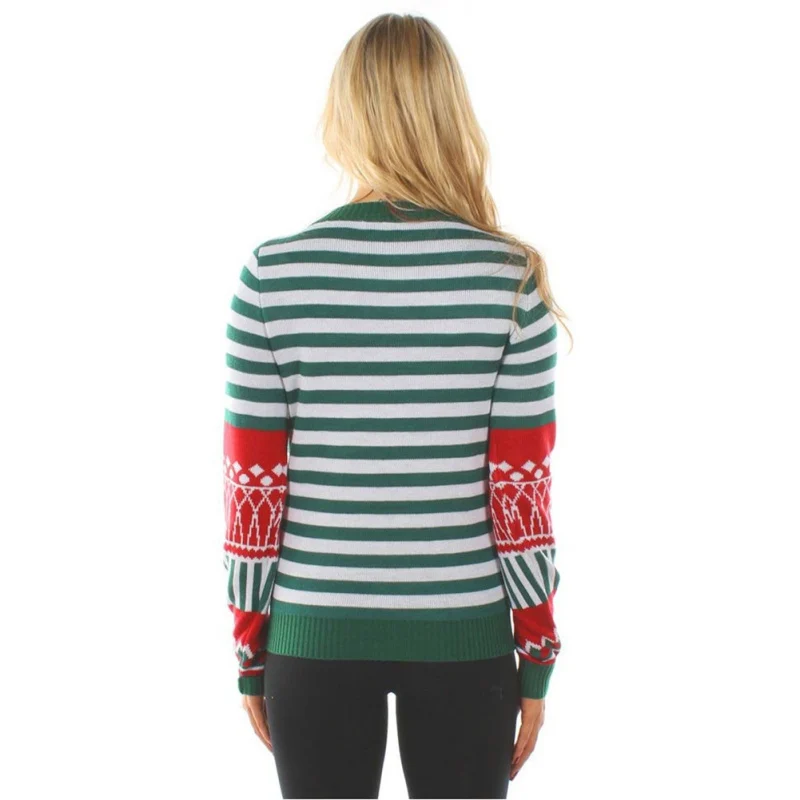 Рождественский свитер для подарка, Забавный пуловер с Санта-эльфом, женские сексуальные тонкие носки, Лоскутные Свитера, топы, осенняя зимняя одежда