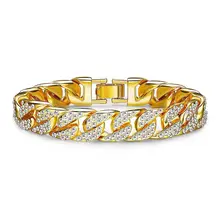 Мода Стразы браслет хип-хоп звено цепи браслет цепь& браслет для мужчин(золото