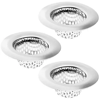 

3 Pack - 2.25 inch Top / 1 inch Basket, Stainless Steel Slop, Utility, Kitchen and Bathroom Sink Strainer. 1/16 inch Holes