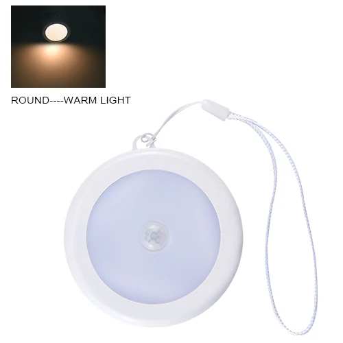 round warm white Магнитная паста светодиодный ночник с шнурком беспроводной датчик движения инфракрасный детектор настенный светильник для шкафа кухни лестницы - Испускаемый цвет: round warm white