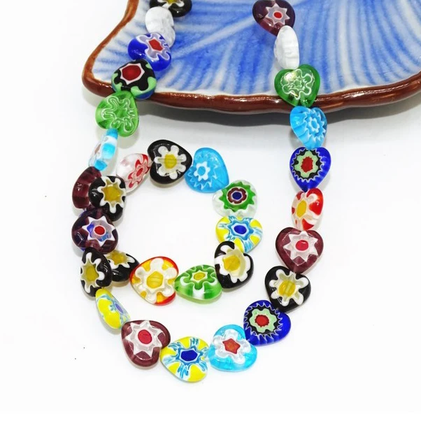 necklace Ручная роспись, стеклянная мозаика, сердца, женские ожерелья, высокая любовь, богемные, крутые, многоцветные, millefiori, сердца, Бусы, Ожерелье - Окраска металла: necklace