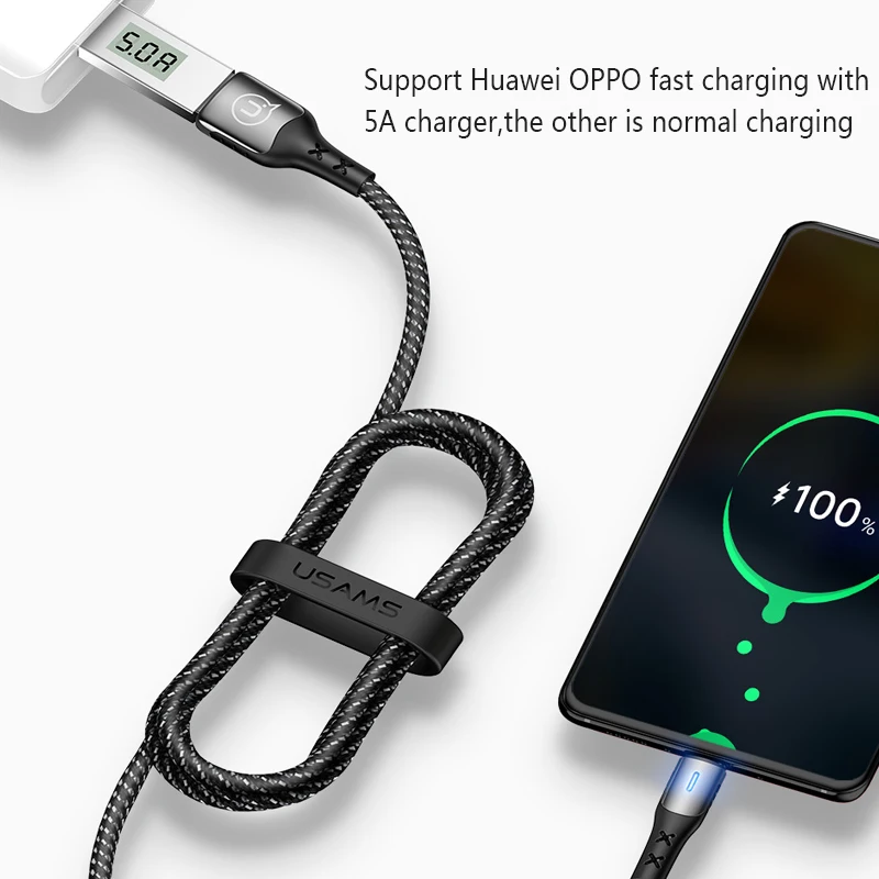 USAMS Быстрая зарядка USB C кабель 5A Быстрая зарядка Type C кабель для Huawei P10 P20 P30 Mate 9 10 20 умный зарядный шнур Type-C кабель