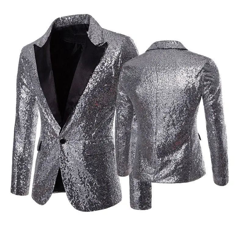 Goocheer мужской смокинг костюм Bling Sequin джентльмен одна кнопка танец пальто Блейзер Куртка