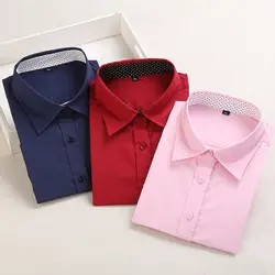 Dioufond хлопоковая Женская рубашка блузка с длинными рукавами красный горошек Blusas Femininas 5XL плюс размеры отложной воротник для женщин модные
