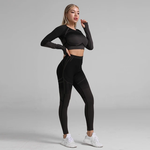 Conjunto de ropa deportiva para mujer, pantalones atléticos, Leggings,  camisa para hacer ejercicio, Tops activos, 2 piezas - AliExpress