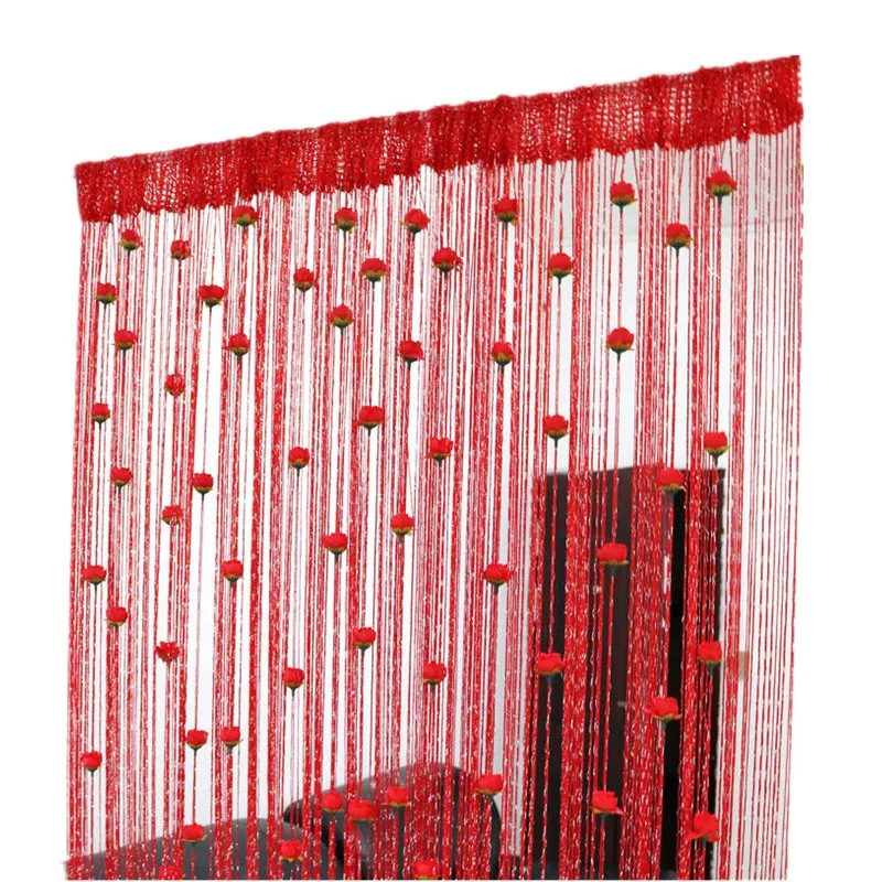 

Door String Curtain Rose Flower Window Thread Curtain Hanging Curtain Valance Divider Decorative for party bedroom wedding