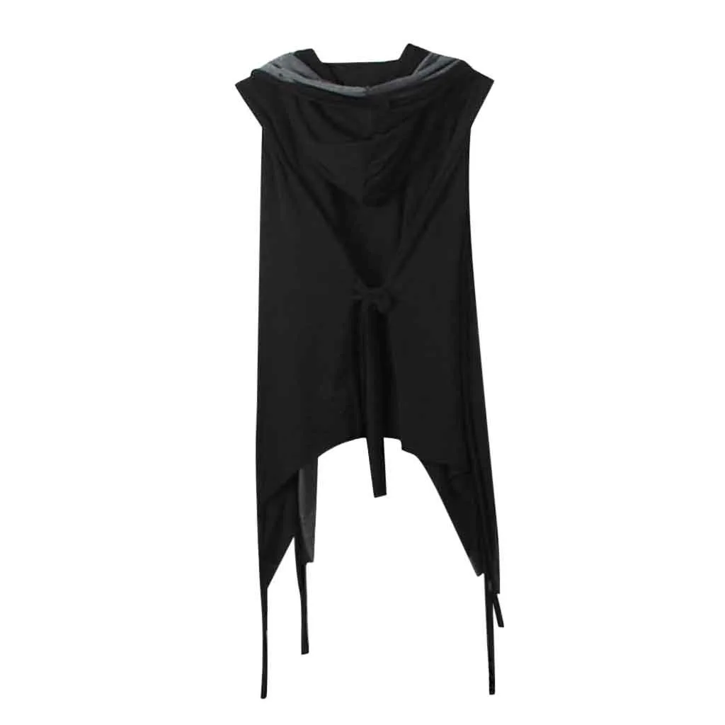 Футболки мужские повседневные однотонные без рукавов драпированные Асимметричный Подол открытый кардиган Топ Блузка Топы И Футболки Мужская одежда Прямая