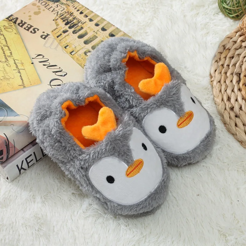 2021 Winter Cute Penguin Kids Slippers Comfortable Baby Warm Cotton Shoes Boys And Girls House Indoor Animal Plush Slippers extra wide children's shoes