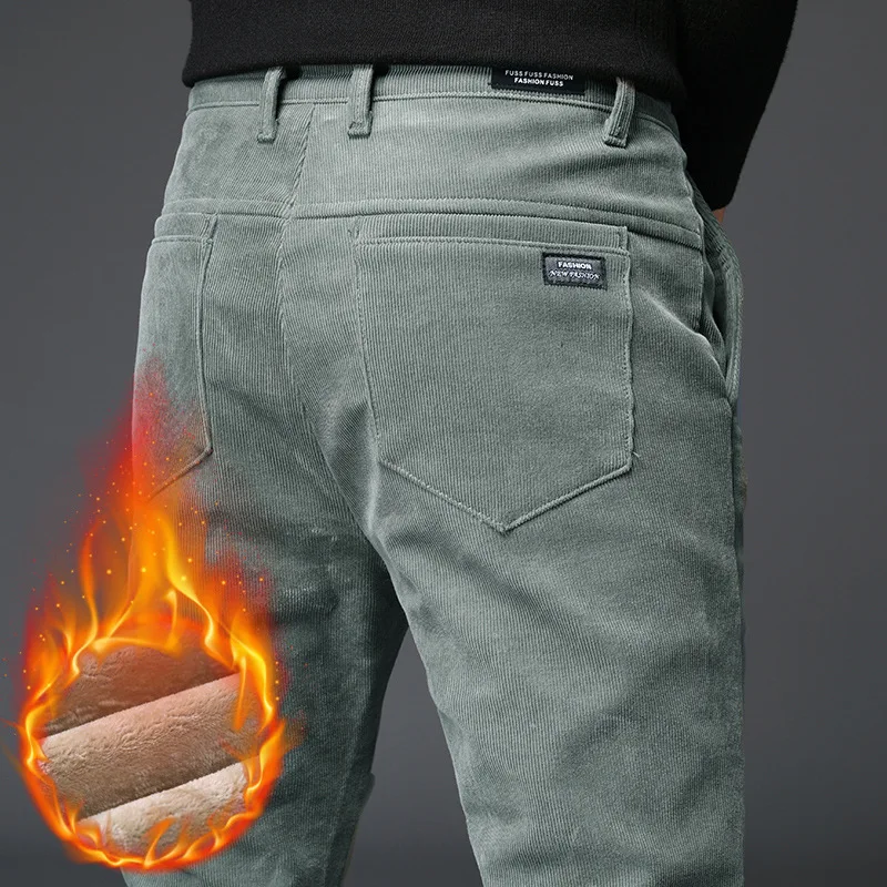 Качественные кашемировые брюки для мужчин среднего возраста зима плюс бархат толстые теплые мужские вельветовые брюки свободные прямые брюки размер 38