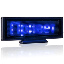 Mini display led sinal recarregável usb programável placa de mensagem portátil painel azul texto com base e corrente smd para o negócio