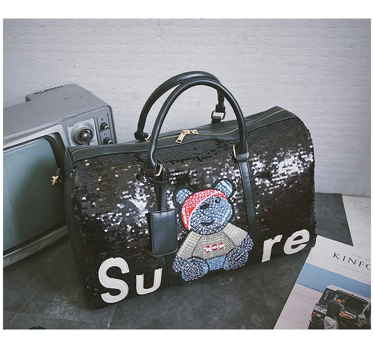 Новая стильная сумка в Корейском стиле, большая сумка, модная крутая дорожная сумка с блестками, импортные товары,, дорожная сумка для хранения