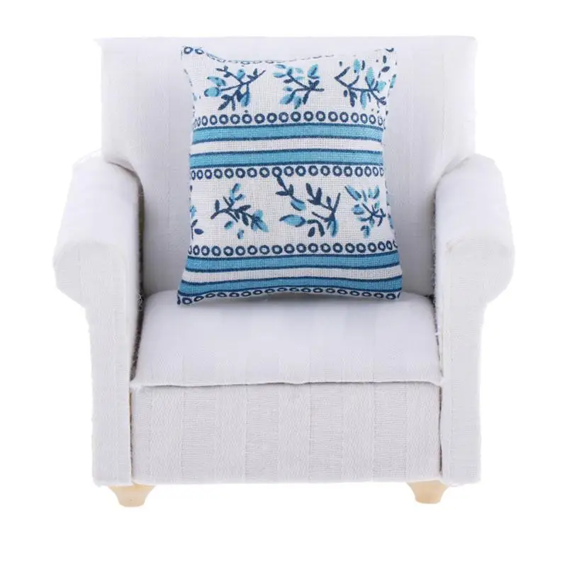 1Pc Mini House Mini Model Living Room Scene White European Sofa with Cushion Dollhouse Sofa Supplies Dollhouse Furniture