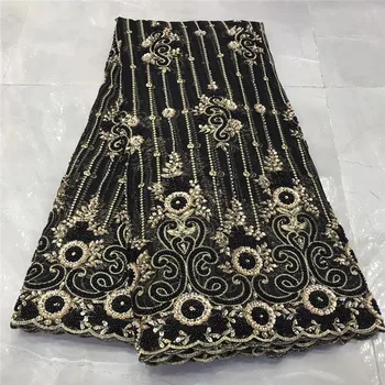 

2020 shiny French lace fabric 5 yards fashion party dresses tulle lace fabric with beaded African net lace for wedding jy10-20