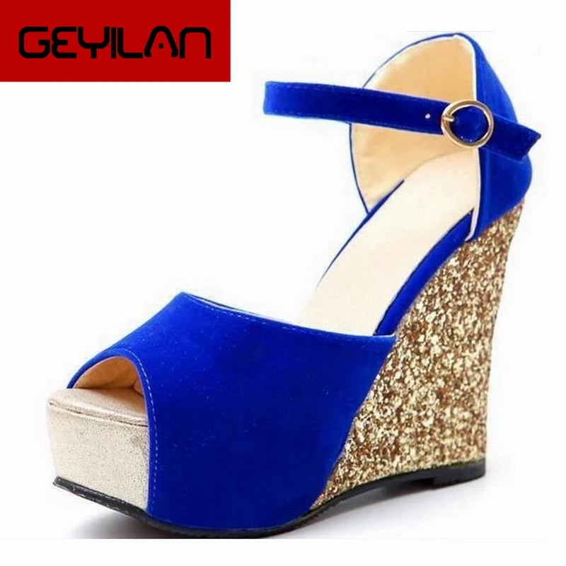 

Summer shoe 2020 women wedges sandals high heels open toe shoe scrub paillette wedding shoes bridal shoes female