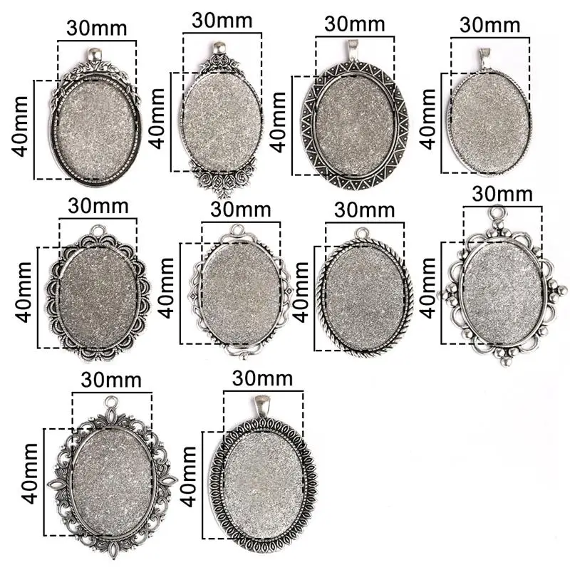 10 шт., Овальные Пустые Базовые настройки, подвеска, античная бронза, серебро, стекло, кабошон, ободок, подносы, подходят для изготовления ювелирных изделий 25, 30 мм, сделай сам, фурнитура