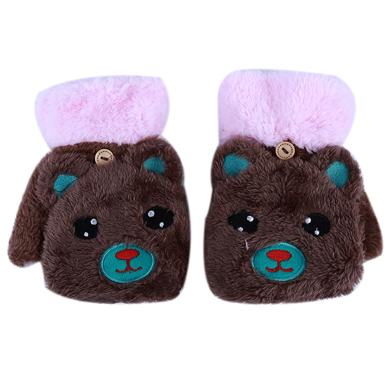 Khaki Милые перчатки с рисунком медведя из мультфильма, зимние теплые модные перчатки на палец для женщин, уличные антифриз, утепленные варежки для девочек - Цвет: Khaki