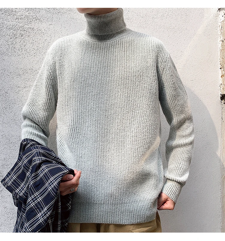 Зимние водолазки, мужские свитера, теплый модный однотонный Повседневный вязаный пуловер, мужской свободный свитер с длинными рукавами