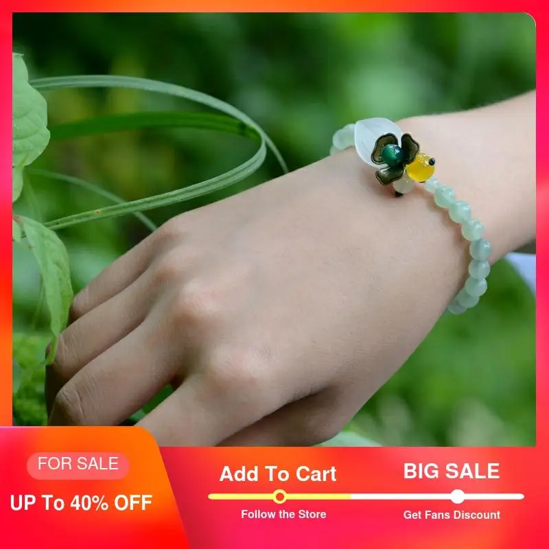 Женский браслет с бусинами авантюрина милый шармами украшение ручной работы