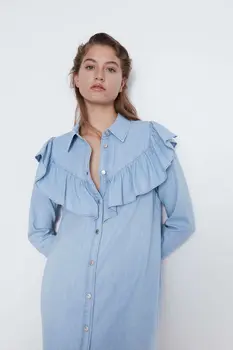 

2020 new Spring Summer European streetwear female denim dress zaraing vadiming sheining women denim dress HJH2791